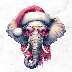 Christmas Elephant png, Santa Animal Clipart for T Shirts Totes Sweaters, Festive Xmas Design, Trendy Popular Girly Sublimation DTG Template