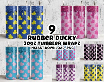 Rubber Duck Tumbler Wraps PNG Bundle - Glitter Drip Sublimation Designs for 20oz - Instant Download Cute Animal Design