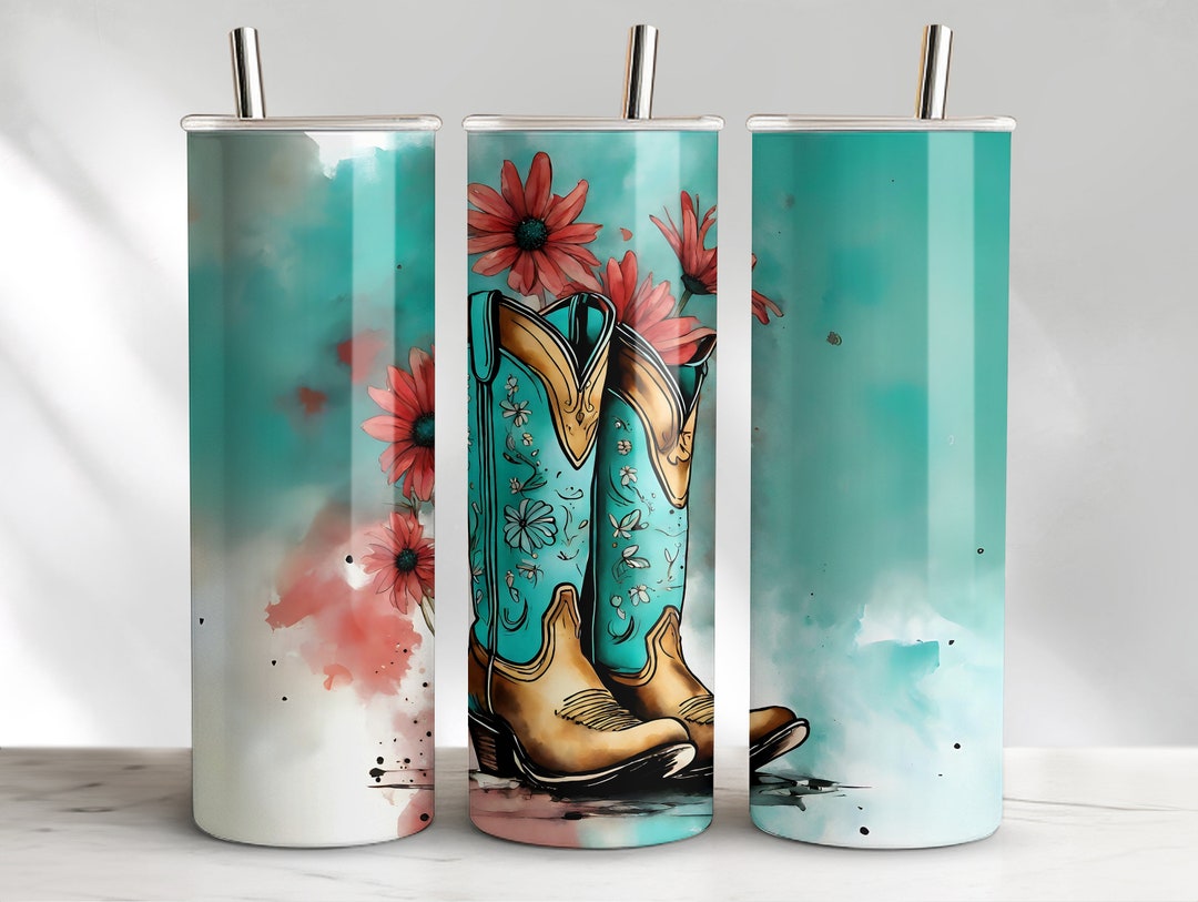 Cowgirl Boots Tumbler Wrap Design, Boho Western Sublimation Template ...