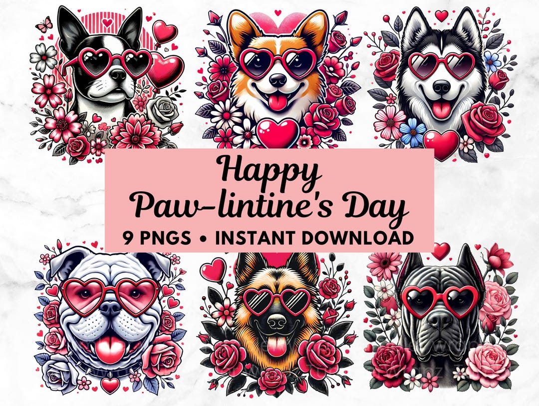 Valentines Day Png Bundle, Dog Sublimation Designs, Cute Animal Clipart ...