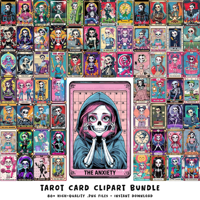 Funny tarot card png bundle printable sarcastic witchy shirt graphic sublimation design funny skeleton tarot card clipart digital download image 1