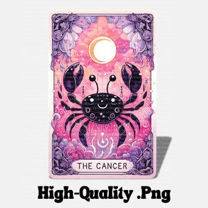 The Cancer Tarot Card PNG, Zodiac Sublimation Template, Horoscope Digital Tarot Card, Whimsi-Goth Png, Cancer Zodiac T Shirt Design
