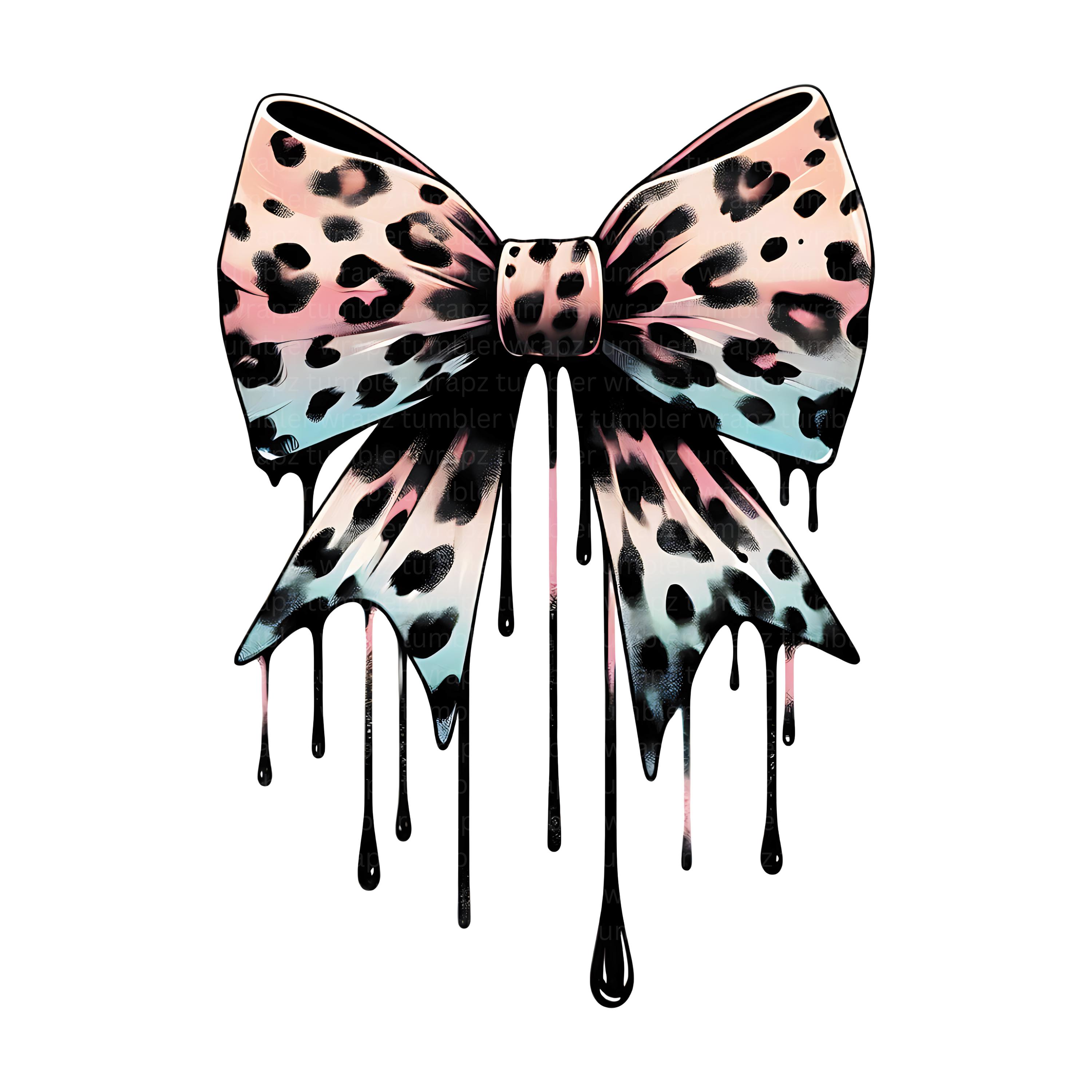Leopard Print Bow PNG, Trendy Pastel Goth PNG, Dripping Bow