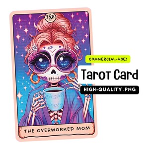 La maman surmenée drôle de carte de tarot PNG - Conception drôle de sublimation de crâne pour des t-shirts pour femmes et un usage commercial - Clipart de sorcière