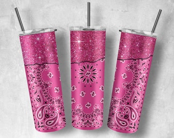 Pink Bandana Tumbler Wrap, Glitter Top (Digital Download)