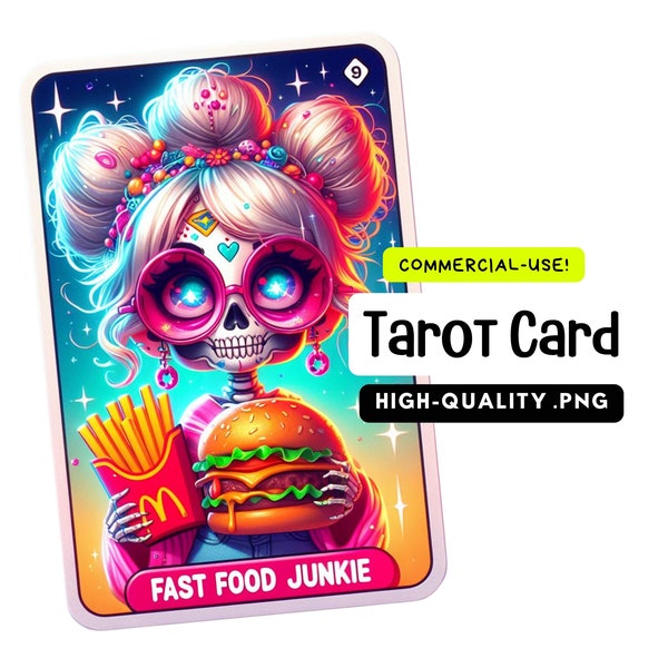 The Fast Food Junkie Funny Tarot Card Png, Witchy Sublimation Template - Instant Digital Download