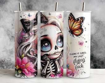 My Last Flying F*ck Tumbler Wrap PNG - Sugar Skull Tumbler Sublimation Design - Snarky Skeleton PNG - Instant Digital Download