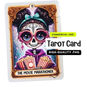 The Movie Marathoner Funny Tarot Card Png, plantilla de sublimación de brujas de moda - Impresión bajo demanda uso comercial - Descarga digital instantánea