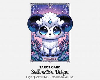 The Aries Tarot Card Png, Zodiac Digital Tarot Card, Ram Witchy Trendy Purple Sublimation Template - Women's T-Shirt Design - Commercial Use