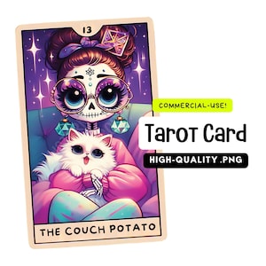 The Couch Potato Funny Tarot Card Png, Plantilla de sublimación bruja - Descarga digital instantánea
