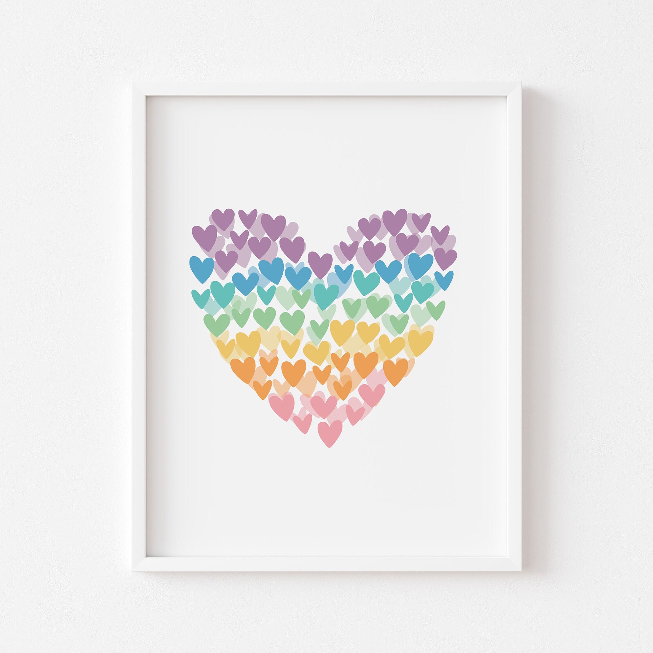 Rainbow Hearts Wall Art, Printable, Wall Decor, Nursery, Kids Room, Playroom, Teen, Girls, Digital Download