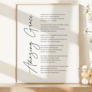 Amazing Grace, Hymn, Lyrics, Home Decor, Wall Art, Office Decor, Wedding, Christian, Digital Download, Printable