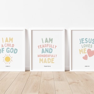 Set of 3, Bible Verse Wall Art, Christian, Scripture, Classroom, Nursery, Kids Room, Playroom, Digital Download