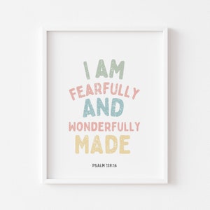 Fearfully and Wonderfully Made, Psalm 139:14 Bible Verse, Wall Art, Christian, Scripture, Nursery, Kids Room, Playroom, Digital Download