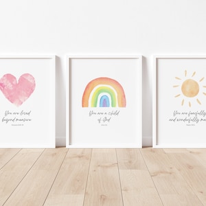 Bible Verse Wall Art, Watercolor, Set of 3, Kids Room, Toddler, Playroom Decor, Nursery, Scripture, Christian Wall Art, Digital Download