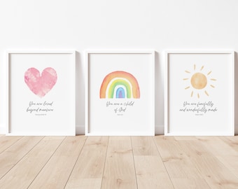 Bible Verse Wall Art, Watercolor, Set of 3, Kids Room, Toddler, Playroom Decor, Nursery, Scripture, Christian Wall Art, Digital Download