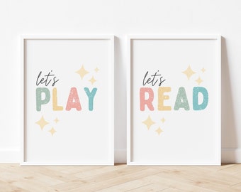 Let's Play Let's Read, Kids Room, Toddler, Playroom Decor, Nursery, Home Decor, Wall Art, Children, Reading Corner, Gift