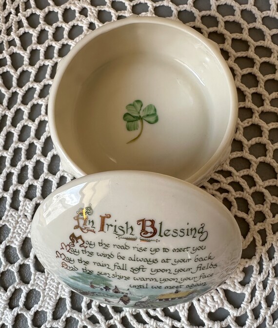 Belleek Irish Blessing Trinket/Ring Box, Parian C… - image 4