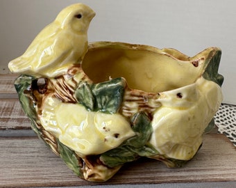 Rare McCoy Yellow Birds in Nest Planter, Vintage 1957, Ceramic Pottery, Made in USA