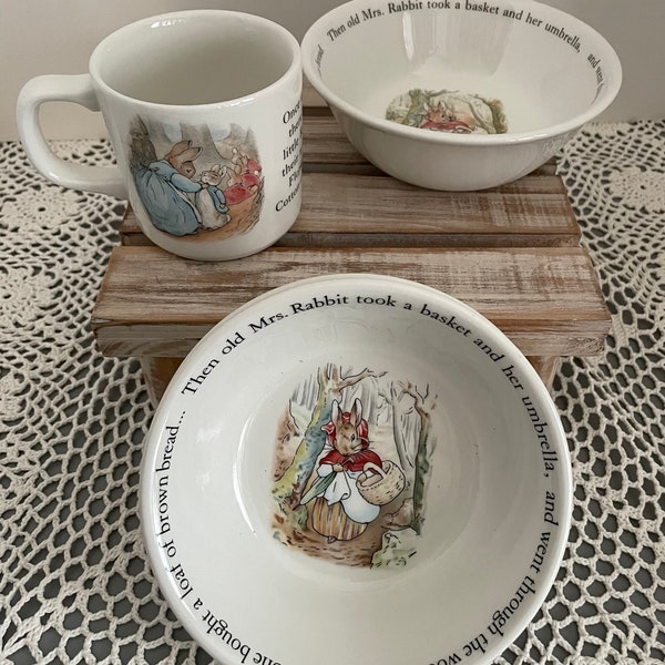 Beatrix Potter Nursery/Children's Dishes, Plate, Bowl and Cup, Vintage, Wedgwood, Made in England, Sold Individually