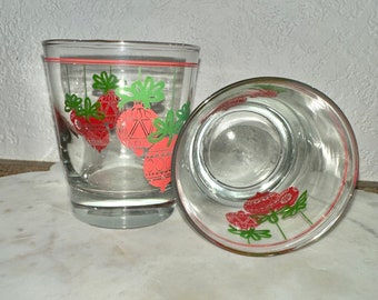 Vintage Christmas Glasses featuring Christmas Ornaments Hanging with Green Ribbon, Whiskey/Rocks/Bar Glasses, Holiday Glasses, Set of 2, MCM