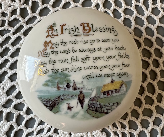 Belleek Irish Blessing Trinket/Ring Box, Parian C… - image 1