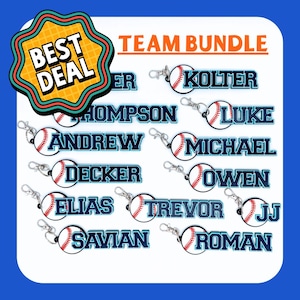 TEAM BUNDLE – Baseball – personalisierter Baseball-Sporttaschenanhänger – Schlüsselanhänger