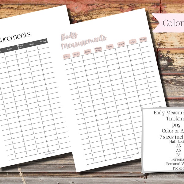 Body Measurement Tracking Planner Insert-Color Layout