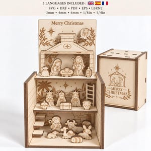Mini Nativity Scene in a Box SVG | Laser Cut Files | 12 Figures & Animals, 10 Accessories