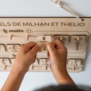 Tableau de motivation routine matin et soir en bois personnalisé ...