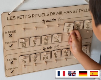 Pannello motivazionale personalizzato in legno per la routine mattutina e serale Montessori Francia