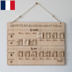 Tableau de motivation routine matin et soir en bois personnalisé ...