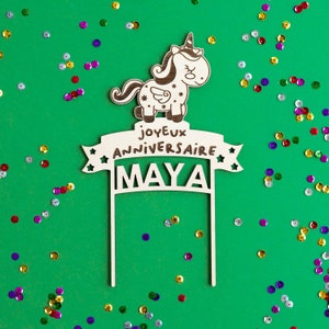 Topper de pastel de madera "UNICORNIO" personalizado con nombre para pastel de cumpleaños