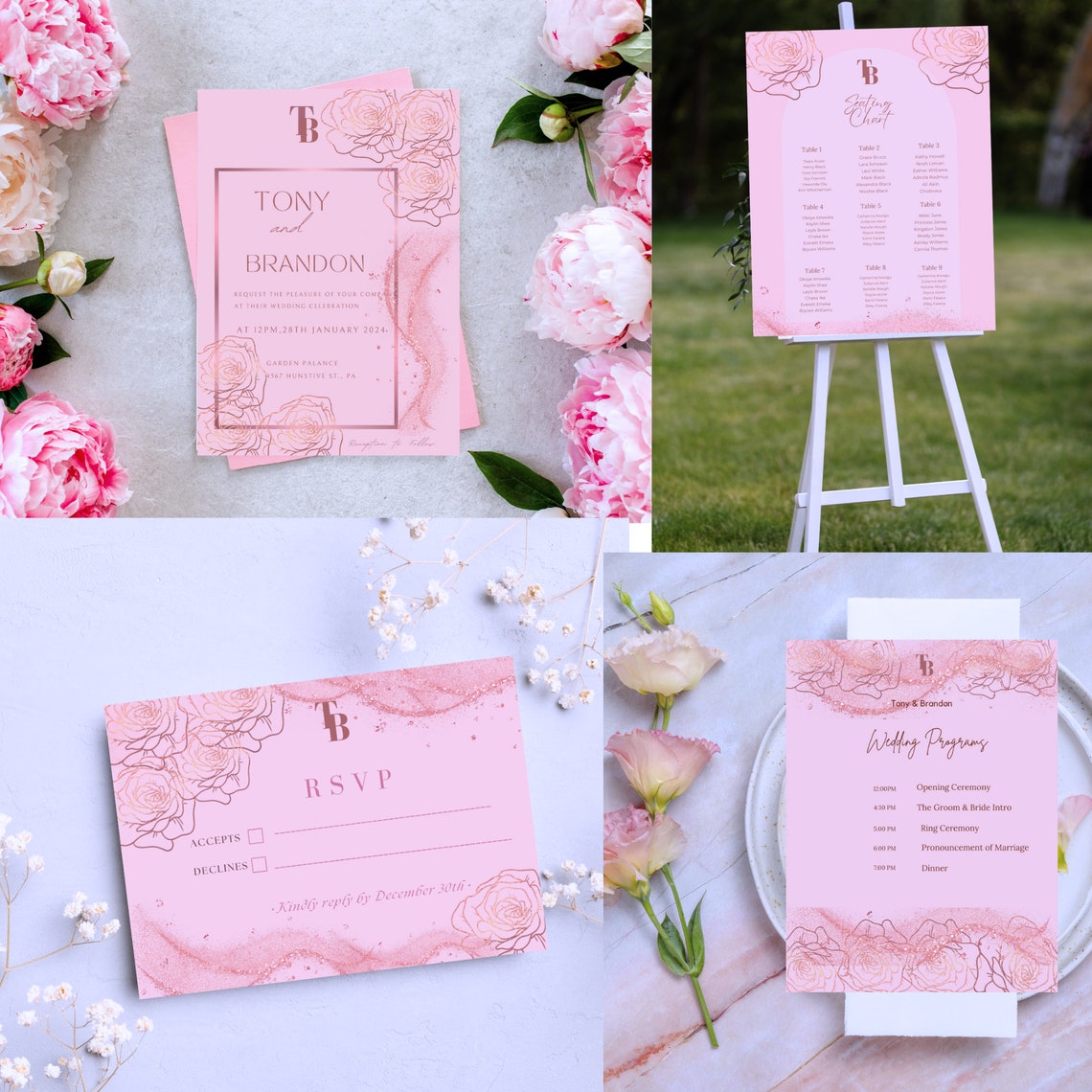 Printable Rose Gold Wedding Stationery Bundle DIY Rose Gold Wedding