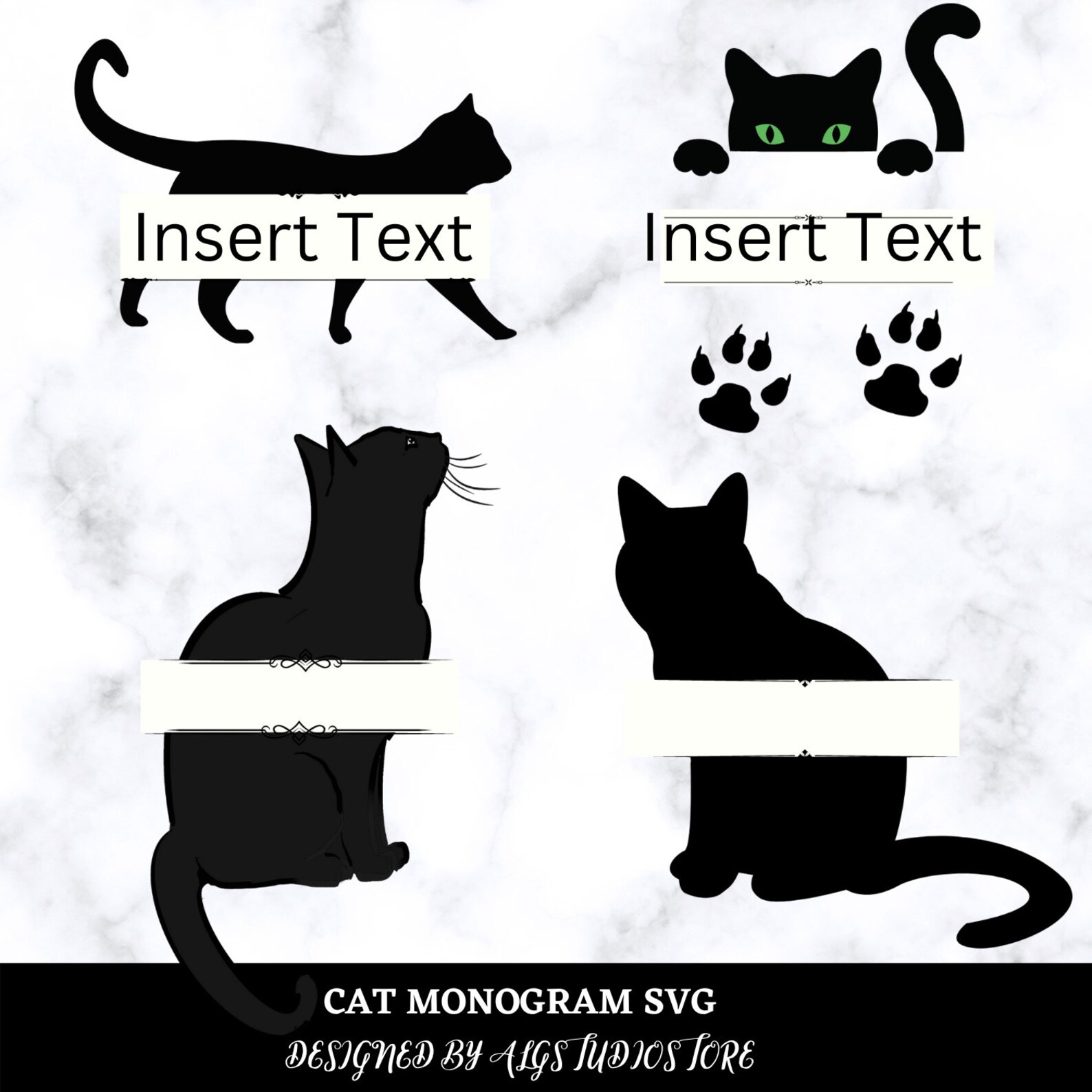 Split Cat Monogram Svg Files for Cricut Silhouette Etsy