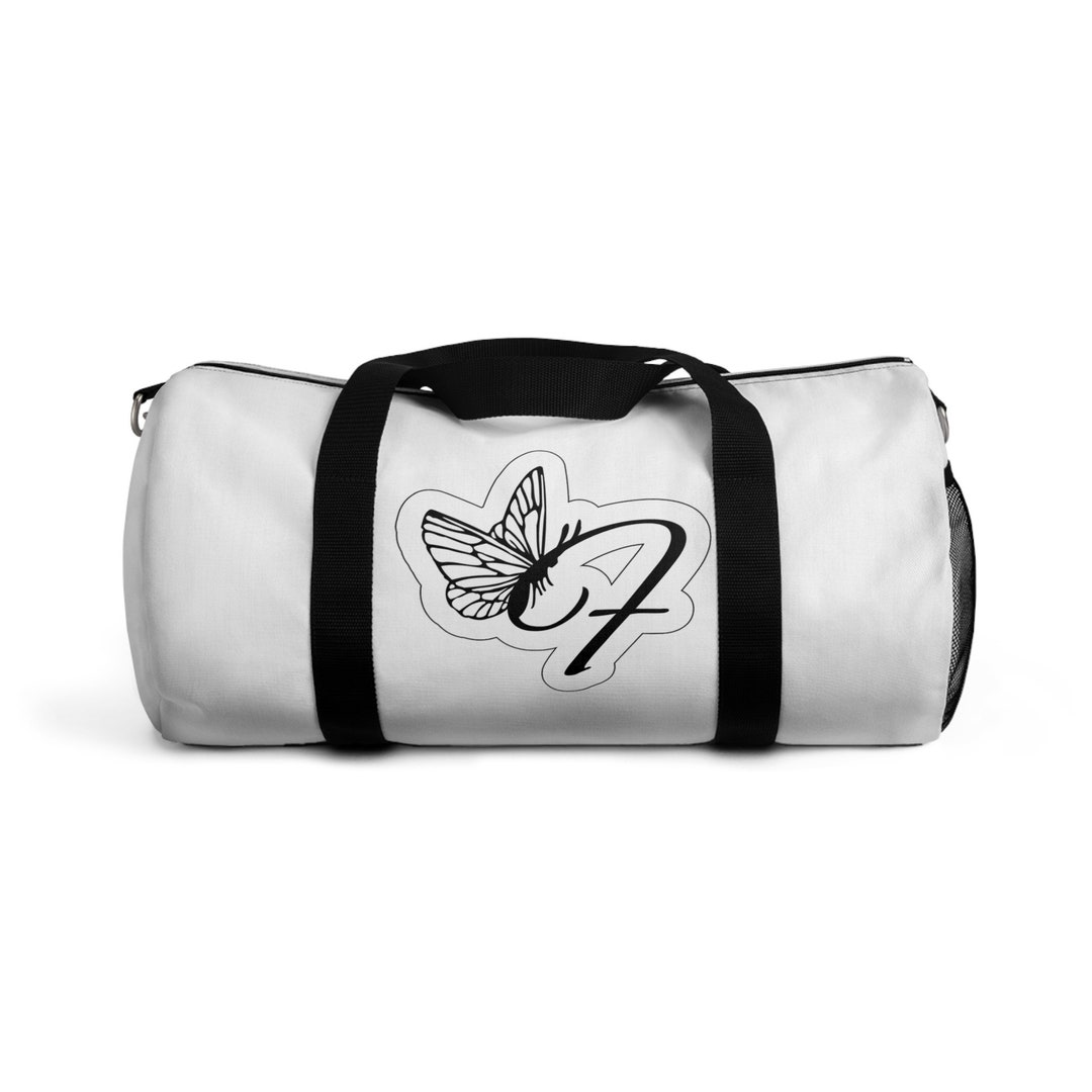 Custom monogrammed initial f name butterfly duffel bag personalized
