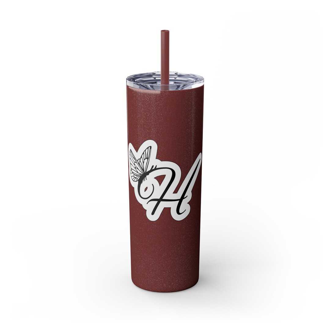 Initial Monogram Tumbler With Butterfly Design Custom Stainless Steel