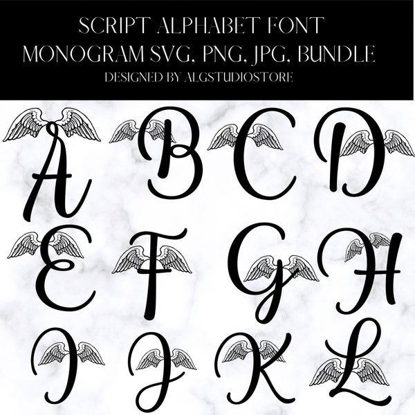 Alphabet script cursive monogram svg for personalized customized earrings necklace tumbler tshirt wooden sign in cut files for cricut