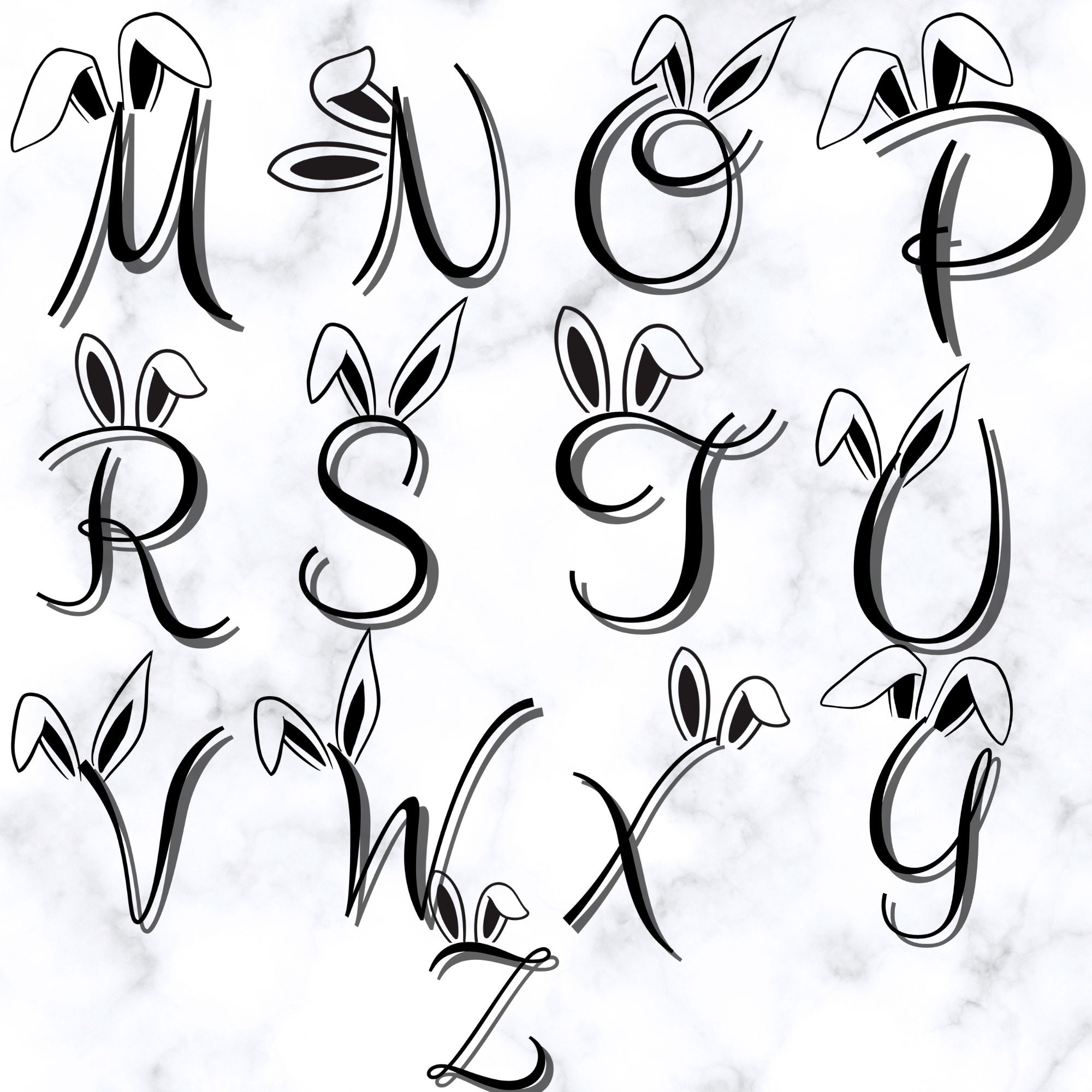 Cricut Bunny Monogram Script Font Vector Graphics for Monogramming ...