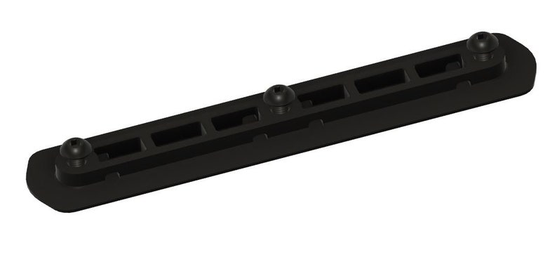 May include: Black plastic mounting plate with five slots and four black knobs.
