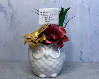 Small Owl with Hogwarts Letter Paper Flower Succulent Pot