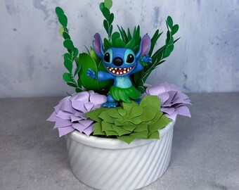 Stitch Figure in Paper Flower Succulent Pot