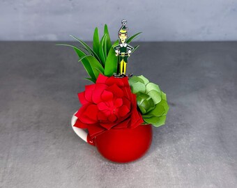 Elf Pick in Mini Mug Paper Flower Succulent and Poinsettia Pot