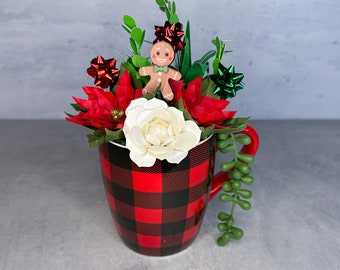 Buffalo Check Mug Paper Flower Succulent and Poinsettia Pot
