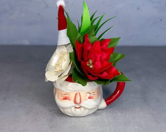 Mini Santa Mug Paper Flower Succulent and Poinsettia Pot