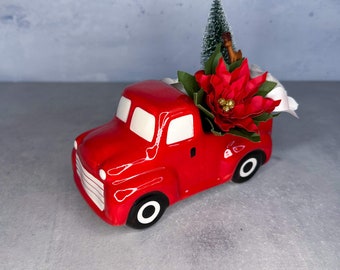 Christmas Truck Paper Flower Succulent and Poinsettia Pot