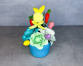 Mini Easter Basket with Bunny Pom Pom Pick Succulent Pot