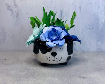 Spotted Dog Paper Flower Succulent Pot