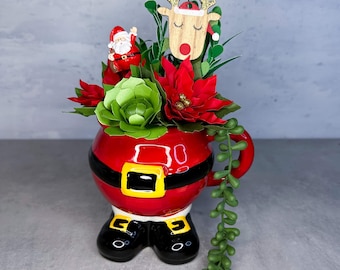 Santa Pants Mug Paper Flower Succulent and Poinsettia Pot
