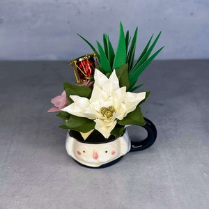 Mini Nutcracker Mug Paper Flower Succulent and Poinsettia Pot